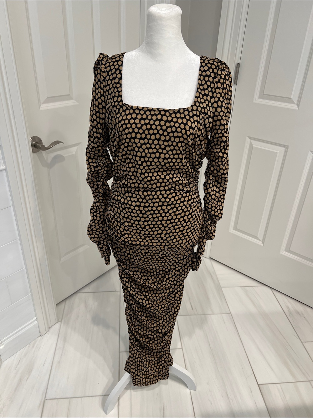 Banana Republic Brown Polka Dot Long Sleeve Ruched Dress